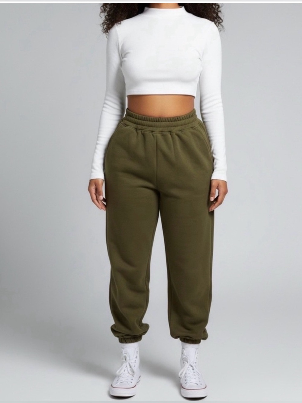 Naked Wardrobe Olive Green French Terry Jogger Sweatpants | Large - Picture 3 of 6